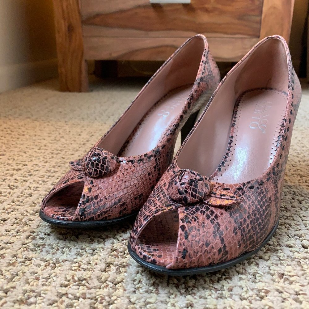 Franco Sarto Pink Snake Print Heels - 9